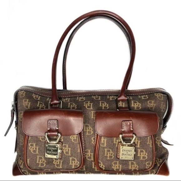 Dooney & Bourke Denim & Leather Brown Vintage Signature Monogram Anniversary Bag - Picture 7 of 11